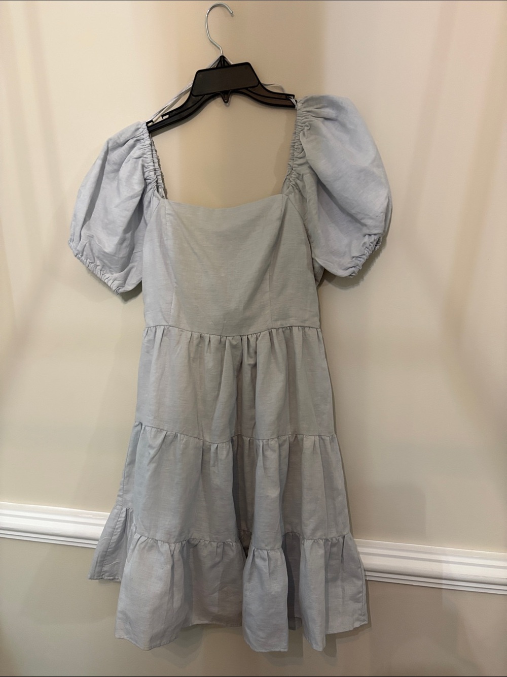 Chelsea & Violet Light Blue Puff Sleeve Tiered Dress